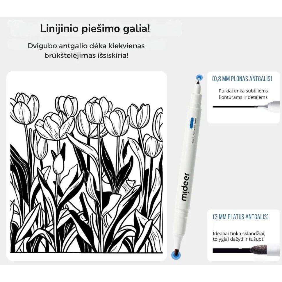 Aliejinis dviejų galų permanentinis žymeklis - 3vnt. 2 Aliejinis dviejų galų permanentinis žymeklis - 3vnt. 2