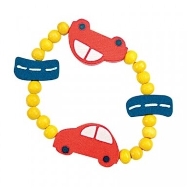 Apyrankė su mediniais karoliukais, Automobiliukai Apyrankė su mediniais karoliukais, Automobiliukai