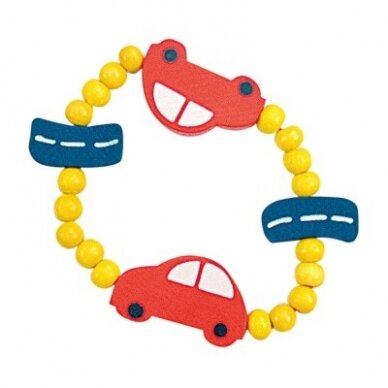 Apyrankė su mediniais karoliukais, Automobiliukai Apyrankė su mediniais karoliukais, Automobiliukai