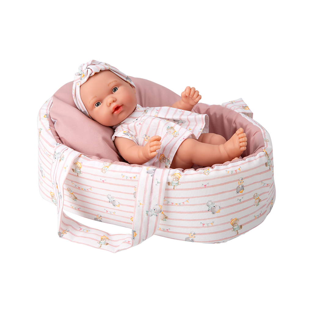 Arias kūdikėlis rožinėje nešyklėje su meškiukais, 26 cm