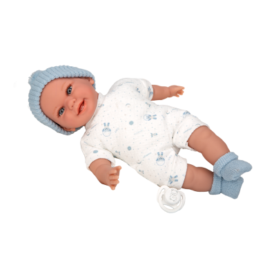 Arias kūdikėlis su garsu, su žydra kepuryte, 34 cm Arias kūdikėlis su garsu, su žydra kepuryte, 34 cm