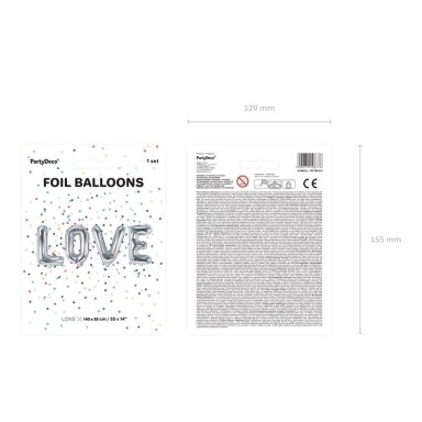 Balionai LOVE sidabriniai 140x35cm Balionai LOVE sidabriniai 140x35cm