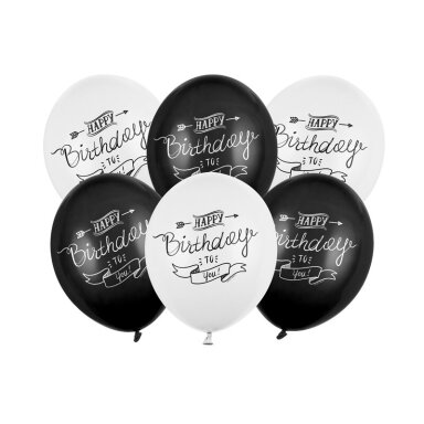 Balionų rinkinys "Happy Birthday" juoda/balta