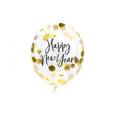 Balionai su konfeti "Happy New Year" 27 cm, 3vnt Balionai su konfeti "Happy New Year" 27 cm, 3vnt