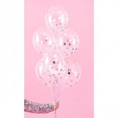 Balionai su konfeti "Sidabriniai rutuliukai" 30 cm, 6vnt Balionai su konfeti "Sidabriniai rutuliukai" 30 cm, 6vnt