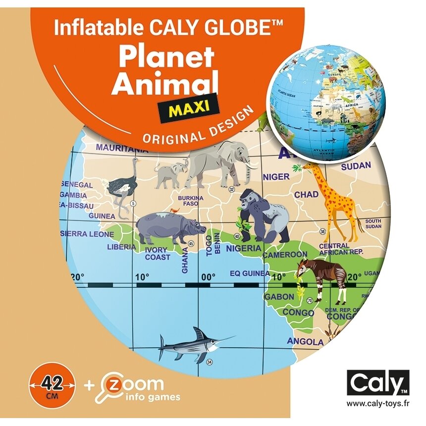 CALY Pripučiamas gaublys-kamuolys, Pasaulio gyvūnai, 42 cm 1 CALY Pripučiamas gaublys-kamuolys, Pasaulio gyvūnai, 42 cm 1