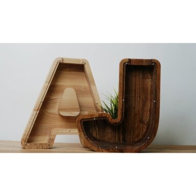 Didelė medinė taupyklė "Raidė" RUDA Didelė medinė taupyklė "Raidė" RUDA