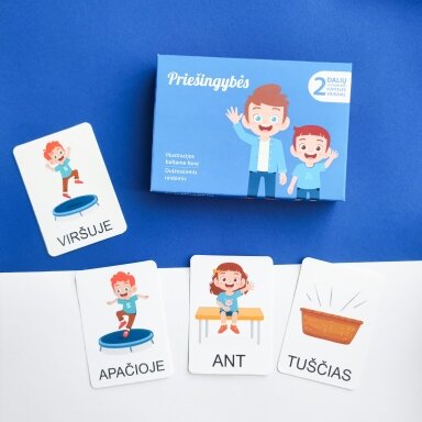 Dviejų dalių „Montessori“ lavinamųjų kortelių rinkinys „Priešingybės“ Dviejų dalių „Montessori“ lavinamųjų kortelių rinkinys „Priešingybės“