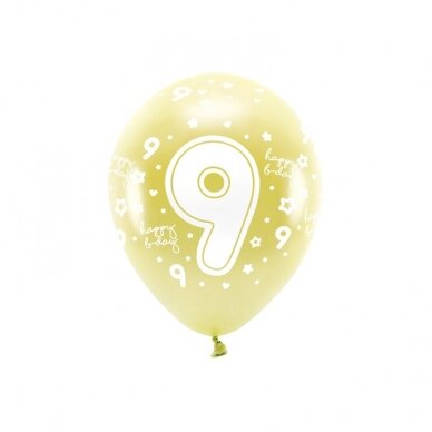 Ekologiškas auksinis balionas su skaičiumi, 33cm 6vnt
