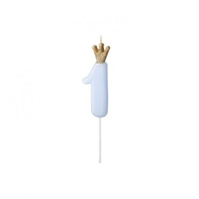 Žvakutė Skaičius su karūna, žydra 9,5cm 3 Žvakutė Skaičius su karūna, žydra 9,5cm 3