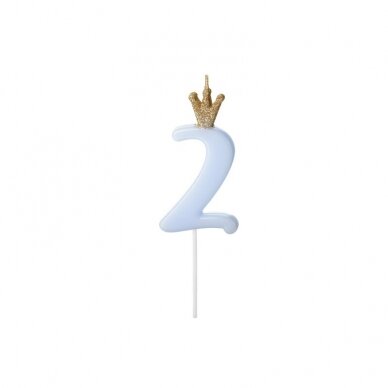 Žvakutė Skaičius su karūna, žydra 9,5cm 4 Žvakutė Skaičius su karūna, žydra 9,5cm 4