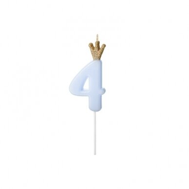Žvakutė Skaičius su karūna, žydra 9,5cm 6 Žvakutė Skaičius su karūna, žydra 9,5cm 6