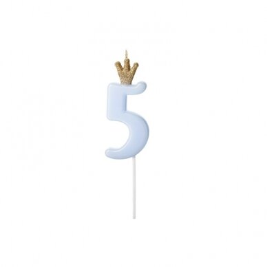 Žvakutė Skaičius su karūna, žydra 9,5cm 7 Žvakutė Skaičius su karūna, žydra 9,5cm 7