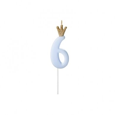 Žvakutė Skaičius su karūna, žydra 9,5cm 8 Žvakutė Skaičius su karūna, žydra 9,5cm 8