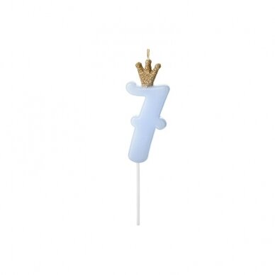 Žvakutė Skaičius su karūna, žydra 9,5cm 9 Žvakutė Skaičius su karūna, žydra 9,5cm 9