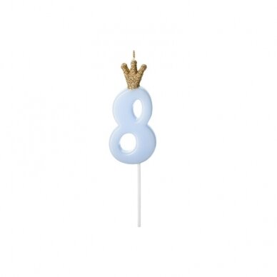 Žvakutė Skaičius su karūna, žydra 9,5cm 10 Žvakutė Skaičius su karūna, žydra 9,5cm 10