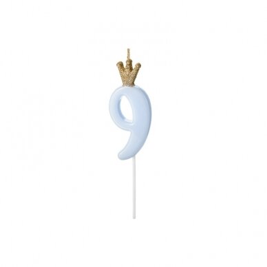 Žvakutė Skaičius su karūna, žydra 9,5cm 11 Žvakutė Skaičius su karūna, žydra 9,5cm 11