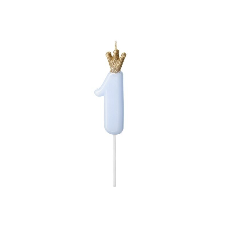 Žvakutė Skaičius su karūna, žydra 9,5cm 3