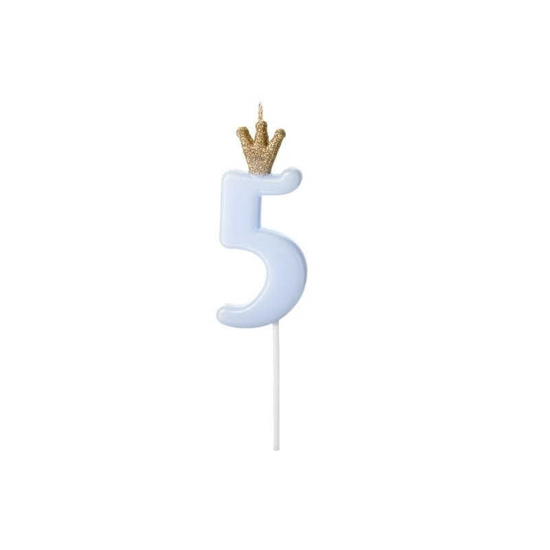 Žvakutė Skaičius su karūna, žydra 9,5cm 7 Žvakutė Skaičius su karūna, žydra 9,5cm 7