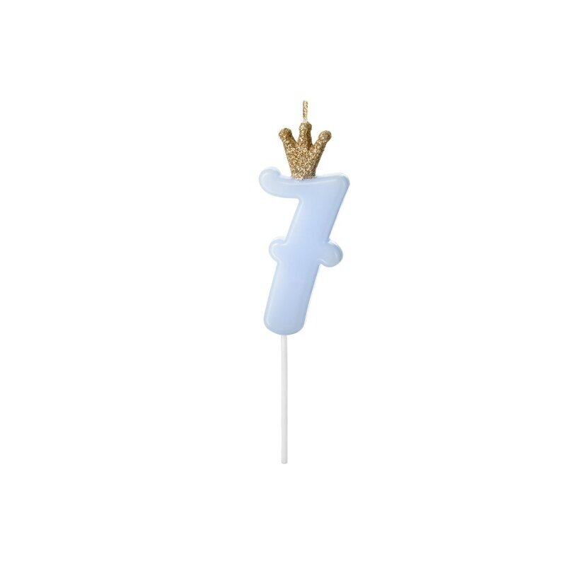 Žvakutė Skaičius su karūna, žydra 9,5cm 9 Žvakutė Skaičius su karūna, žydra 9,5cm 9