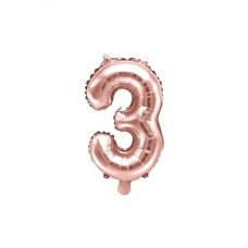 Folinis balionas "3" rožinio aukso, 35 cm
