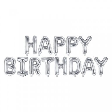 Foliniai balionai "HAPPY BIRTHDAY" sidabriniai Foliniai balionai "HAPPY BIRTHDAY" sidabriniai