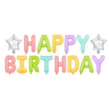 Foliniai balionai "HAPPY BIRTHDAY" margi pasteliniai Foliniai balionai "HAPPY BIRTHDAY" margi pasteliniai