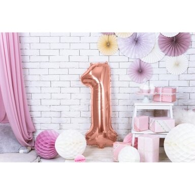 Folinis balionas "1" rožinio aukso, 86 cm Folinis balionas "1" rožinio aukso, 86 cm