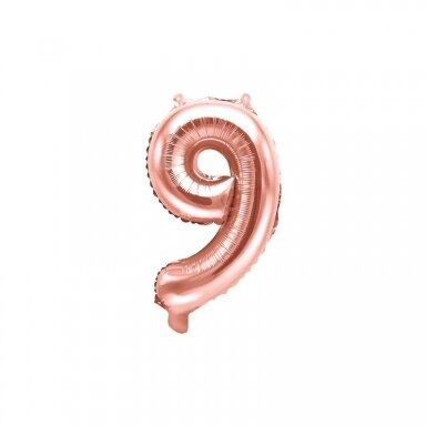 Folinis balionas "9" rožinio aukso, 35 cm