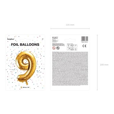 Folinis balionas "9" auksinis, 86 cm Folinis balionas "9" auksinis, 86 cm