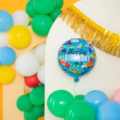 Folinis balionas Happy birthday Transportas 45 cm Folinis balionas Happy birthday Transportas 45 cm