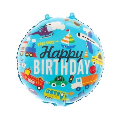 Folinis balionas Happy birthday Transportas 45 cm Folinis balionas Happy birthday Transportas 45 cm