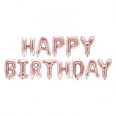 Foliniai balionai  "HAPPY BIRTHDAY" rožinio aukso 35cm