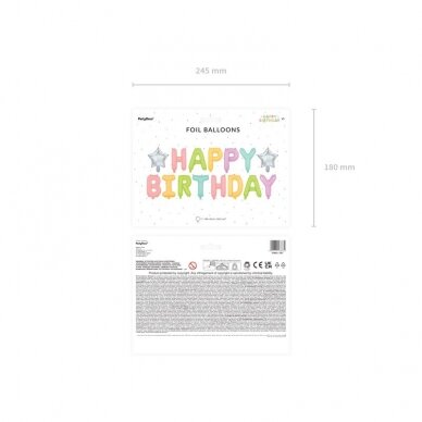 Foliniai balionai "HAPPY BIRTHDAY" margi pasteliniai 3 Foliniai balionai "HAPPY BIRTHDAY" margi pasteliniai 3