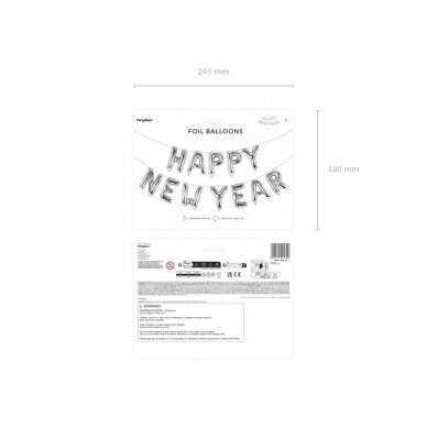 Foliniai balionai "HAPPY NEW YEAR" sidabriniai, 35cm 2 Foliniai balionai "HAPPY NEW YEAR" sidabriniai, 35cm 2