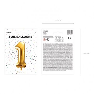 Folinis balionas "1" auksinis, 86 cm 3 Folinis balionas "1" auksinis, 86 cm 3