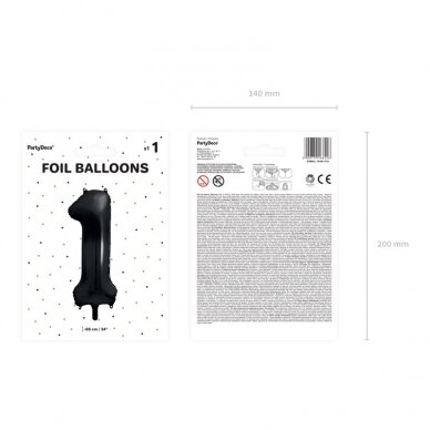 Folinis balionas "1" juodas, 86 cm 4 Folinis balionas "1" juodas, 86 cm 4