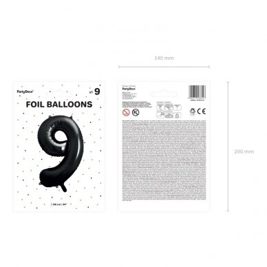 Folinis balionas "9" juodas, 86 cm 2