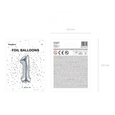 Folinis balionas sidabrinis skaičius, 35 cm 2 Folinis balionas sidabrinis skaičius, 35 cm 2