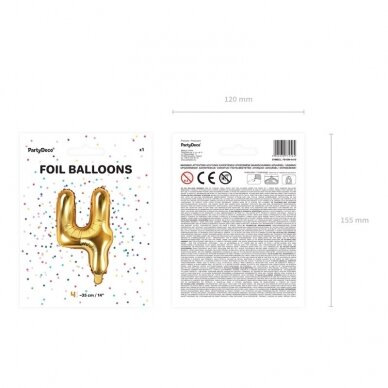 Folinis balionas "4" auksinis, 35 cm 2