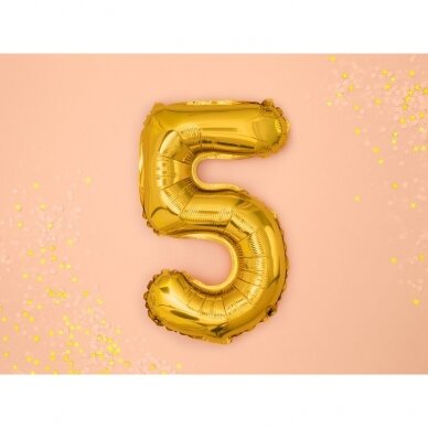 Folinis balionas  "5" auksinis, 35 cm 1