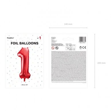 Folinis balionas "1" raudonas, 86 cm 3