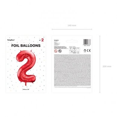 Folinis balionas "2" raudonas, 86 cm 2 Folinis balionas "2" raudonas, 86 cm 2