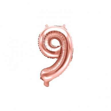 Folinis balionas  "9" rožinio aukso, 35 cm