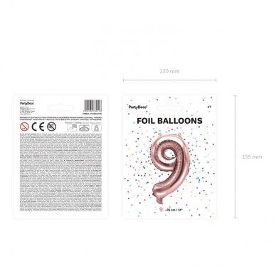 Folinis balionas "9" rožinio aukso, 35 cm 3 Folinis balionas "9" rožinio aukso, 35 cm 3