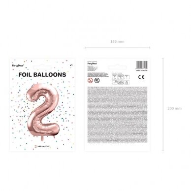Folinis balionas "2" rožinio aukso, 86 cm 2 Folinis balionas "2" rožinio aukso, 86 cm 2