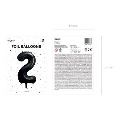 Folinis balionas "2" juodas, 86 cm 3 Folinis balionas "2" juodas, 86 cm 3