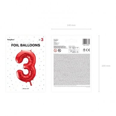 Folinis balionas "3" raudonas, 86 cm 4