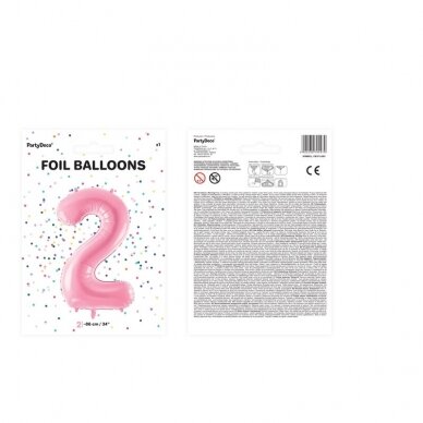 Folinis balionas  "2" rožinis, 86 cm 2