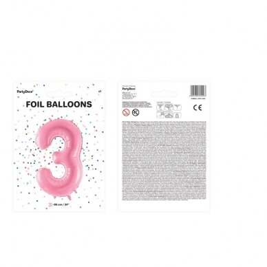 Folinis balionas "3" rožinis, 86 cm 2